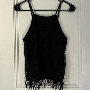 Black cropped tank with tassles, xhilaration size medium